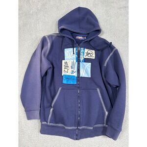 Miskeen Originals Zip Up Hoodie Graphic Patch Blue Men's 2XL Skater Y2K